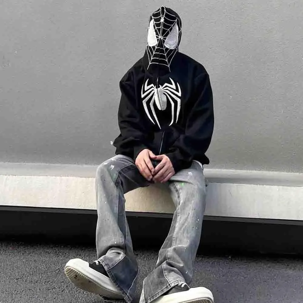 Y2K Hip Hop Spider Hoodie for Women Men Graphic Full Zip up Hoodies Oversized Kawaii gothic punk Hoodies Jacket