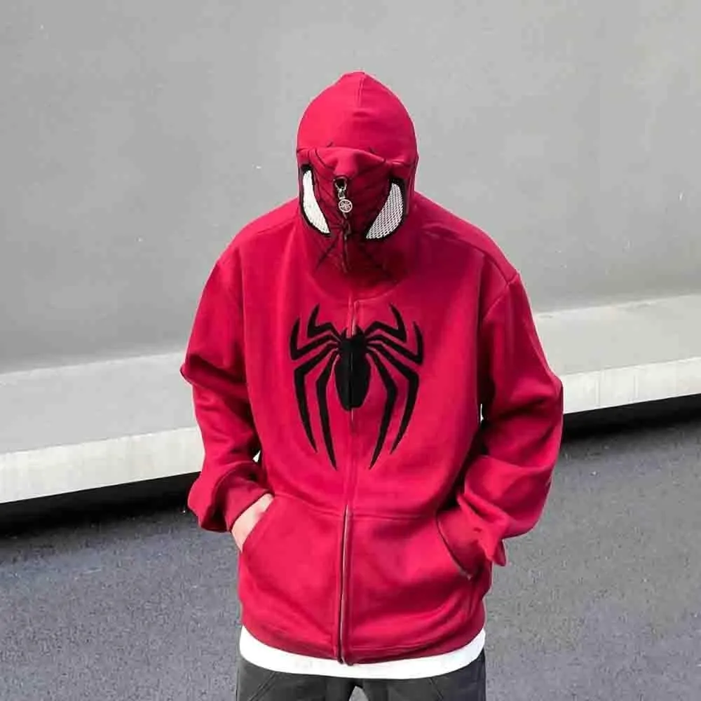 Y2K Hip Hop Spider Hoodie for Women Men Graphic Full Zip up Hoodies Oversized Kawaii gothic punk Hoodies Jacket