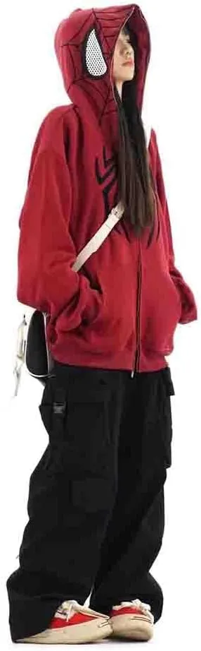 Y2K Hip Hop Spider Hoodie for Women Men Graphic Full Zip up Hoodies Oversized Kawaii gothic punk Hoodies Jacket