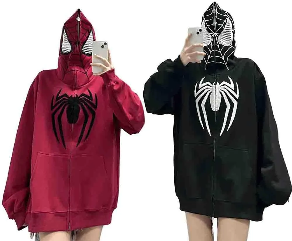 Y2K Hip Hop Spider Hoodie for Women Men Graphic Full Zip up Hoodies Oversized Kawaii gothic punk Hoodies Jacket