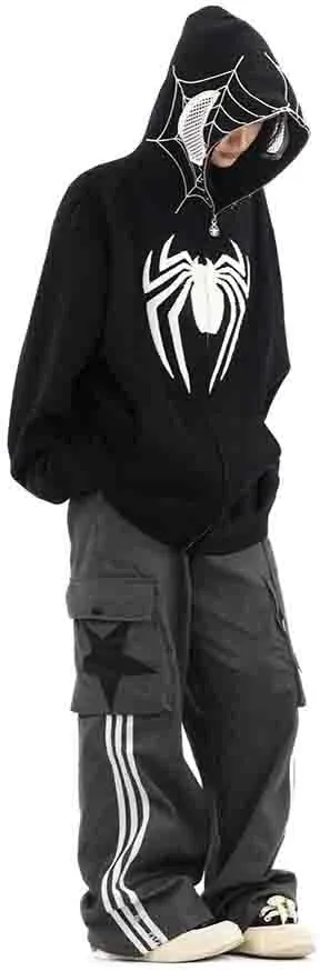 Y2K Hip Hop Spider Hoodie for Women Men Graphic Full Zip up Hoodies Oversized Kawaii gothic punk Hoodies Jacket