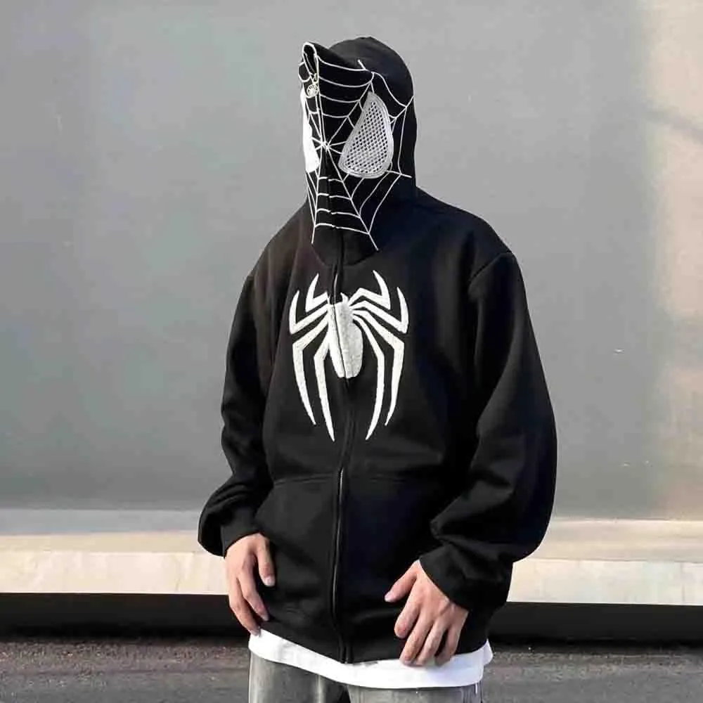 Y2K Hip Hop Spider Hoodie for Women Men Graphic Full Zip up Hoodies Oversized Kawaii gothic punk Hoodies Jacket