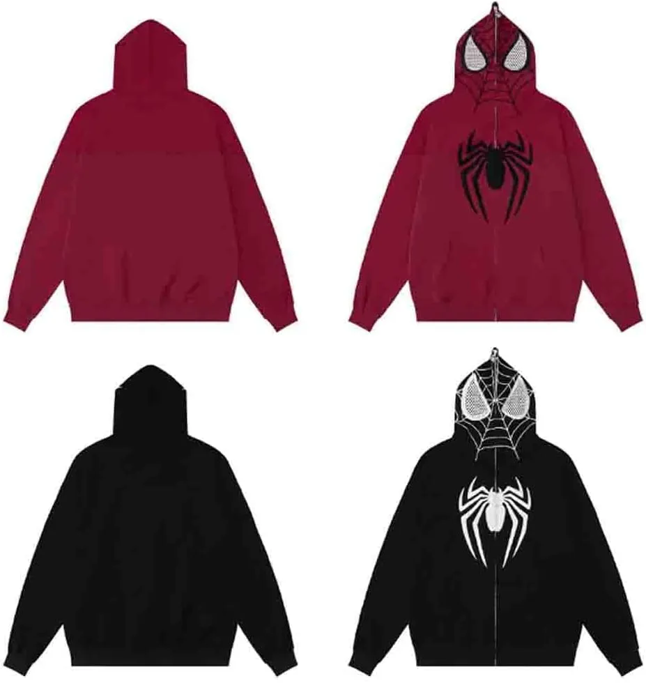 Y2K Hip Hop Spider Hoodie for Women Men Graphic Full Zip up Hoodies Oversized Kawaii gothic punk Hoodies Jacket