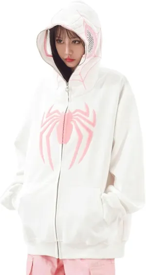 Y2K Hip Hop Spider Hoodie for Women Men Graphic Full Zip up Hoodies Oversized Kawaii gothic punk Hoodies Jacket