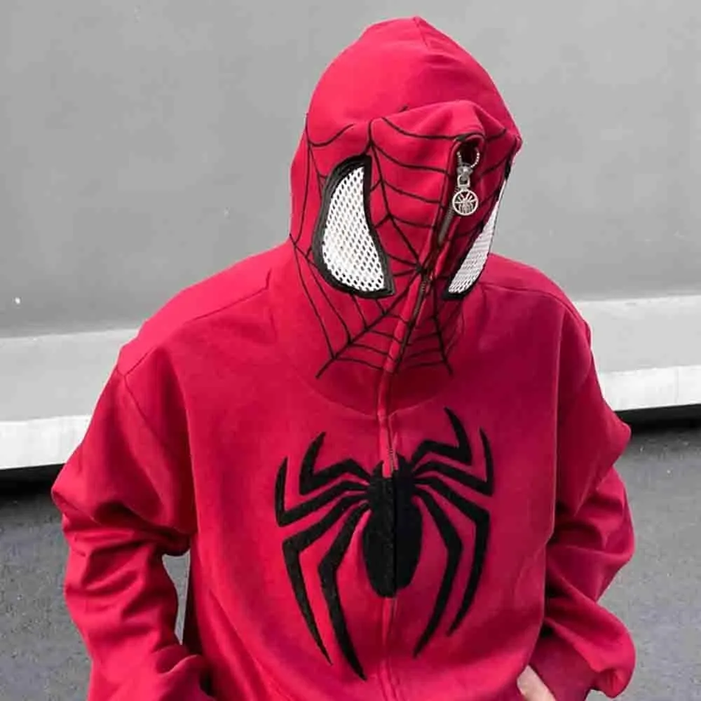 Y2K Hip Hop Spider Hoodie for Women Men Graphic Full Zip up Hoodies Oversized Kawaii gothic punk Hoodies Jacket