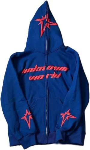 Y2K Zip Up Hoodie for Men Women Star Graphic Letter Print Long Sleeve Sweatshirt Aesthetic Oversized Harajuku Jacket