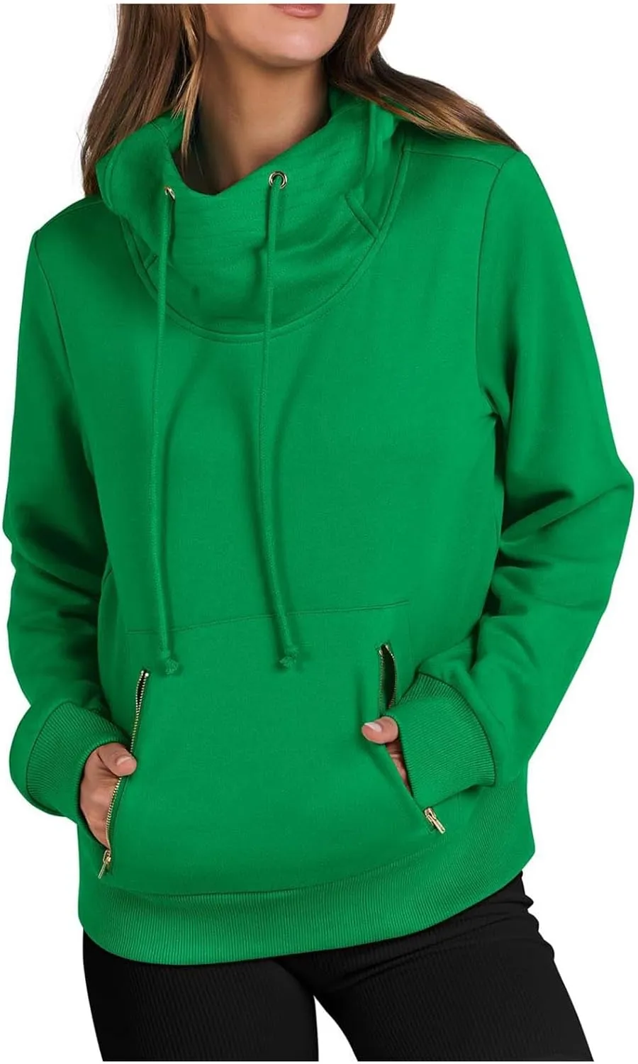 yardsong Hoodies for Women 2024 Fashion Cowl Neck Long Sleeve Sweatshirts Teen Girls Casual Pullover with Zipper Pockets
