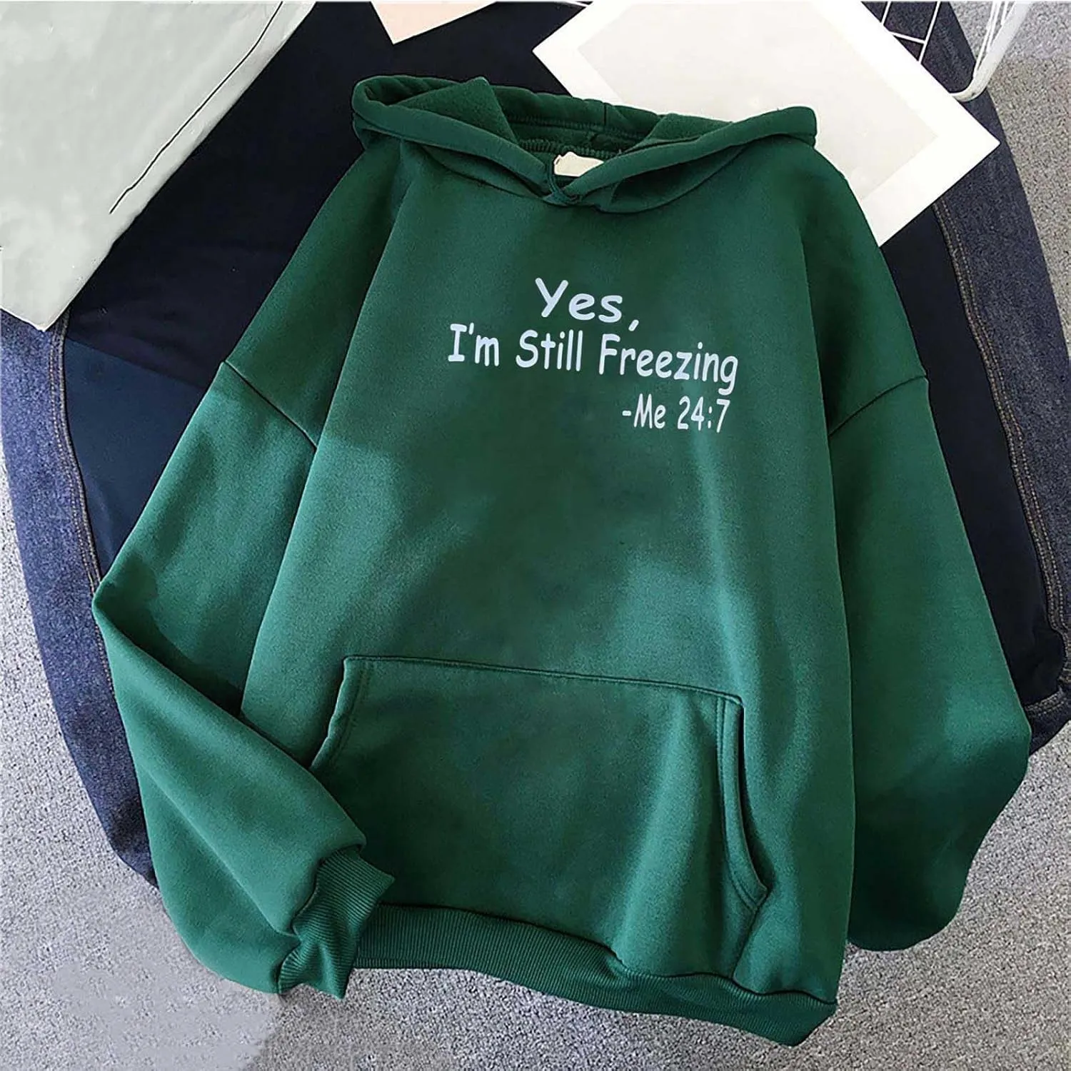 Yes, I'm Still Freezing Me 24:7 Hoodies for Women Drop Shoulder Oversized Sweatshirts Long Sleeve Casual Pullover