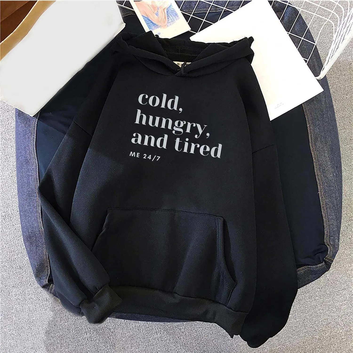 Yes, I'm Still Freezing Me 24:7 Hoodies for Women Drop Shoulder Oversized Sweatshirts Long Sleeve Casual Pullover