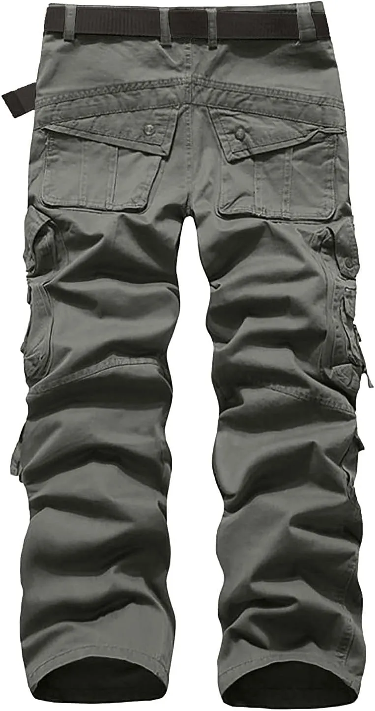 Ymosrh Khaki Cargo Pants for Men Work Pants Cotton Relaxed Fit Military Pants with Multi Pockets Stretch Pants