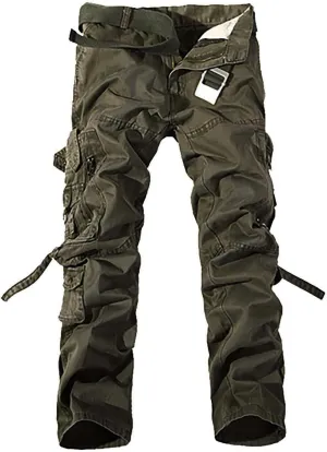 Ymosrh Khaki Cargo Pants for Men Work Pants Cotton Relaxed Fit Military Pants with Multi Pockets Stretch Pants