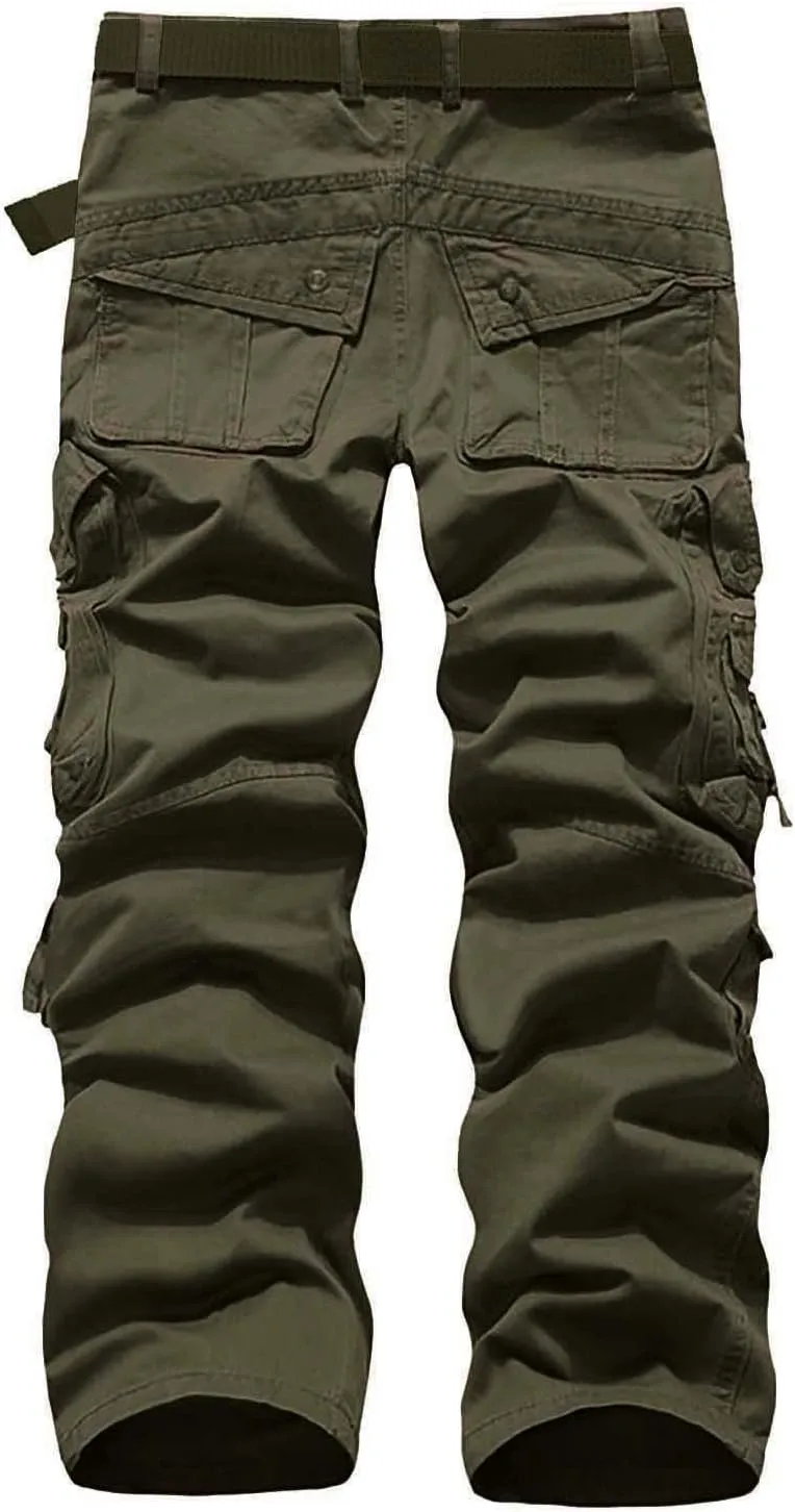 Ymosrh Khaki Cargo Pants for Men Work Pants Cotton Relaxed Fit Military Pants with Multi Pockets Stretch Pants