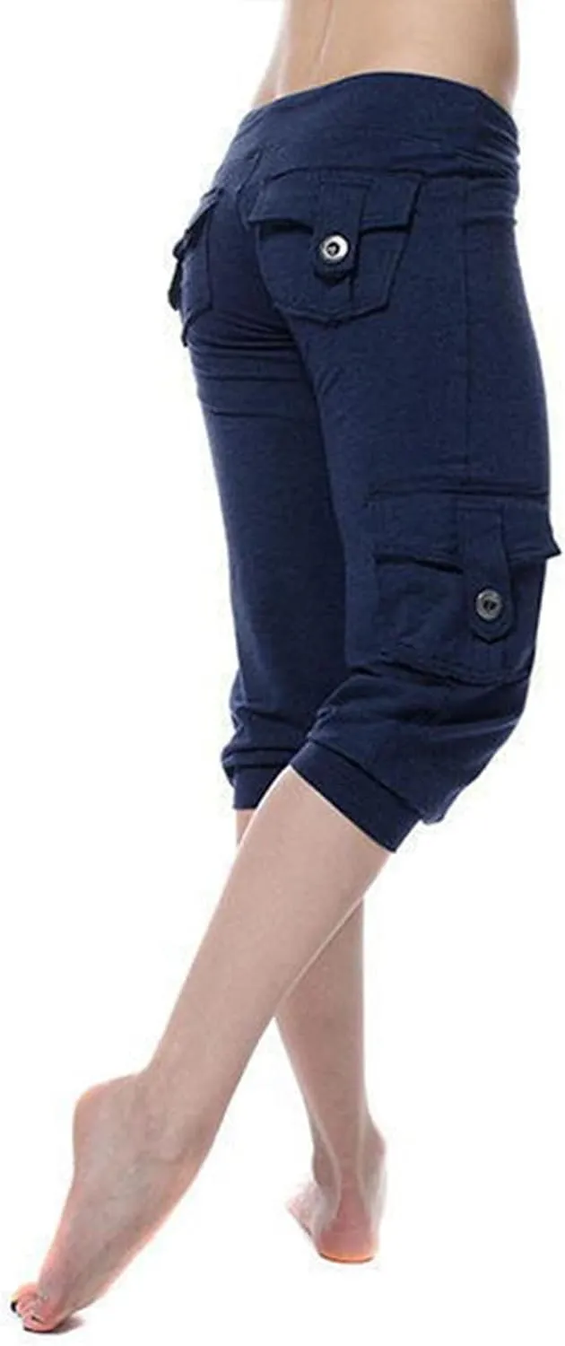 ZDRZK Capri Cargo Pants for Women Casual Plus Size High Waist Workout Yoga Pants with Pockets Comfy Cropped Trousers