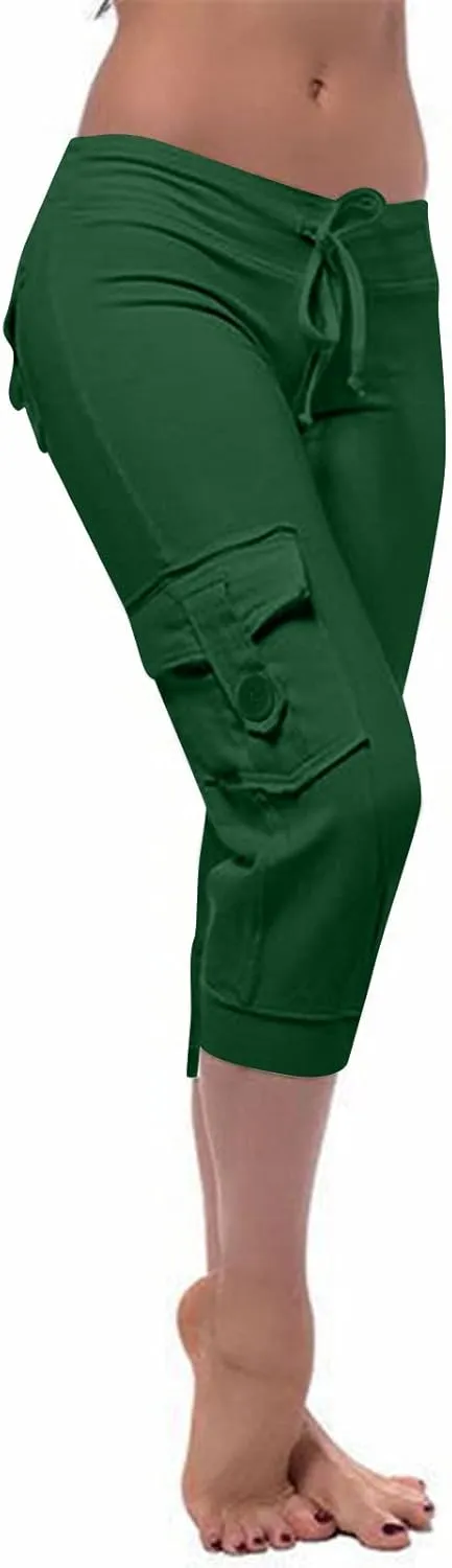 ZDRZK Capri Cargo Pants for Women Casual Plus Size High Waist Workout Yoga Pants with Pockets Comfy Cropped Trousers