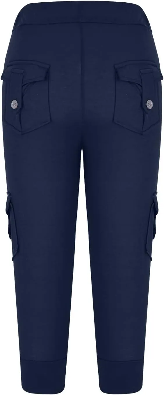 ZDRZK Capri Cargo Pants for Women Casual Plus Size High Waist Workout Yoga Pants with Pockets Comfy Cropped Trousers