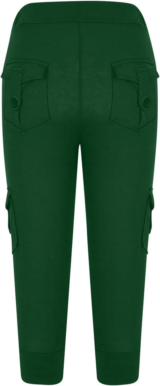 ZDRZK Capri Cargo Pants for Women Casual Plus Size High Waist Workout Yoga Pants with Pockets Comfy Cropped Trousers