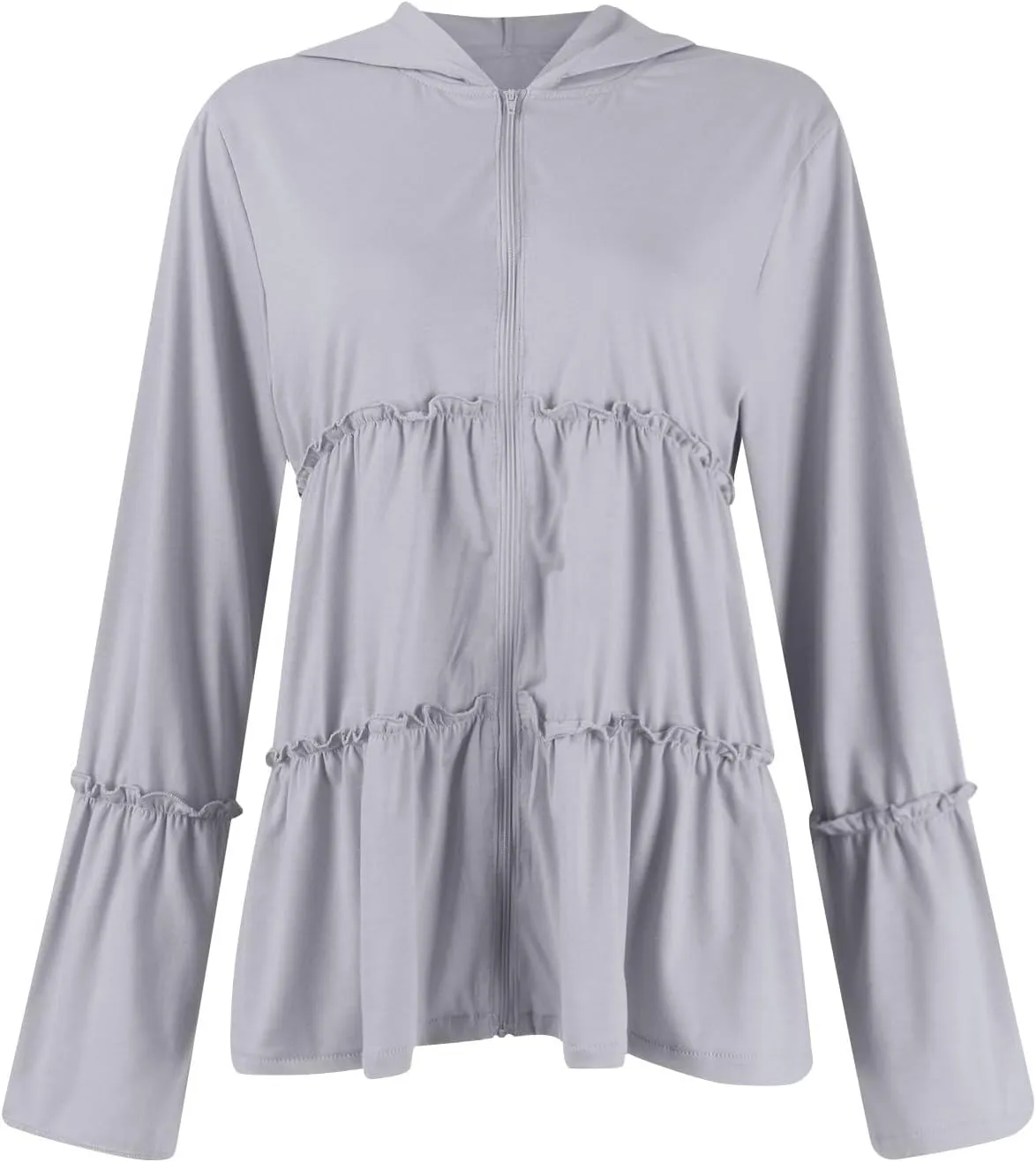 Zip Up Hoodie Women Casual Peplum Lightweight Athletic Sweat Zip Up Jackets Cute Tiered Ruffle Sweatshirt Hoodies