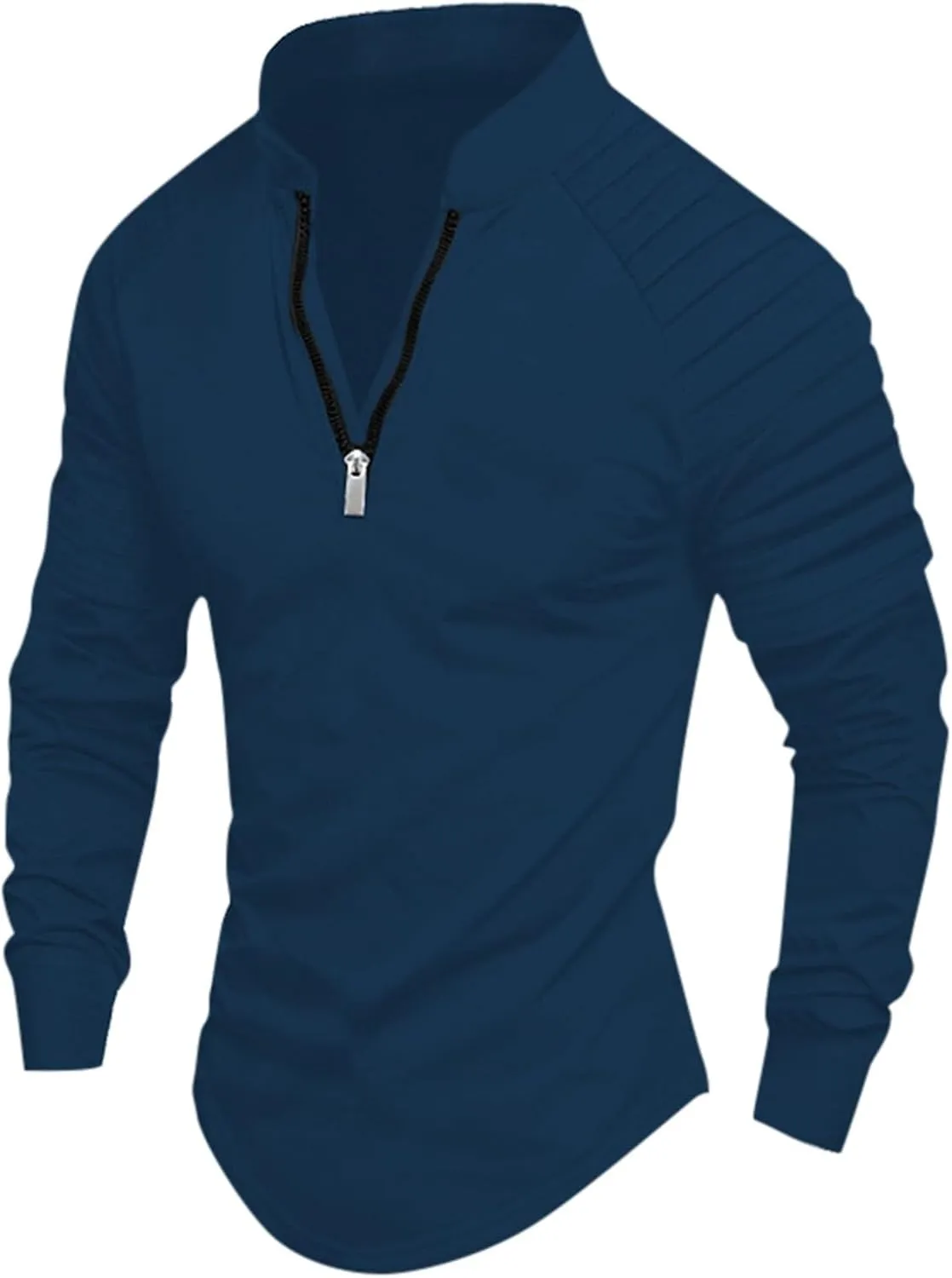 Zipper Shirts for Men's Slim Fit Shirt Casual Stretch Shoulder Pleated Zip Shirt T Shirts Men Pack Men Shirt