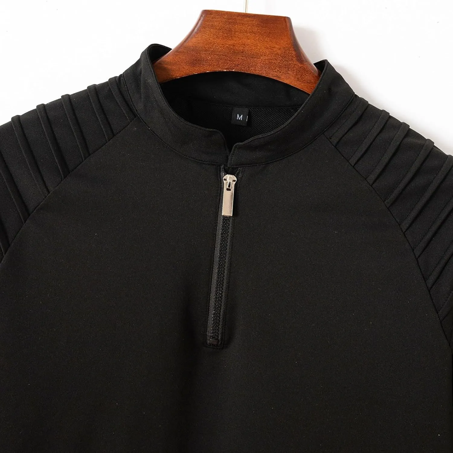Zipper Shirts for Men's Slim Fit Shirt Casual Stretch Shoulder Pleated Zip Shirt T Shirts Men Pack Men Shirt