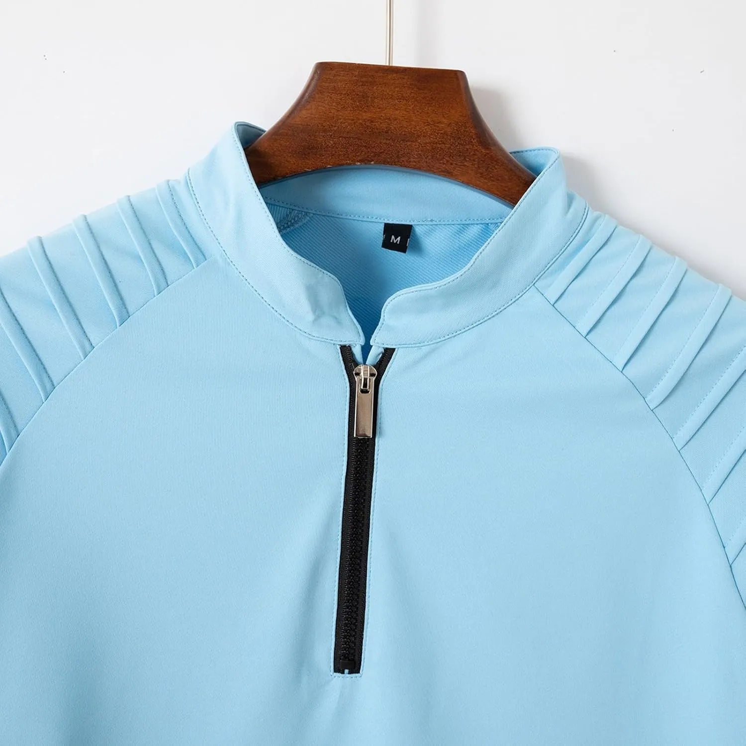 Zipper Shirts for Men's Slim Fit Shirt Casual Stretch Shoulder Pleated Zip Shirt T Shirts Men Pack Men Shirt