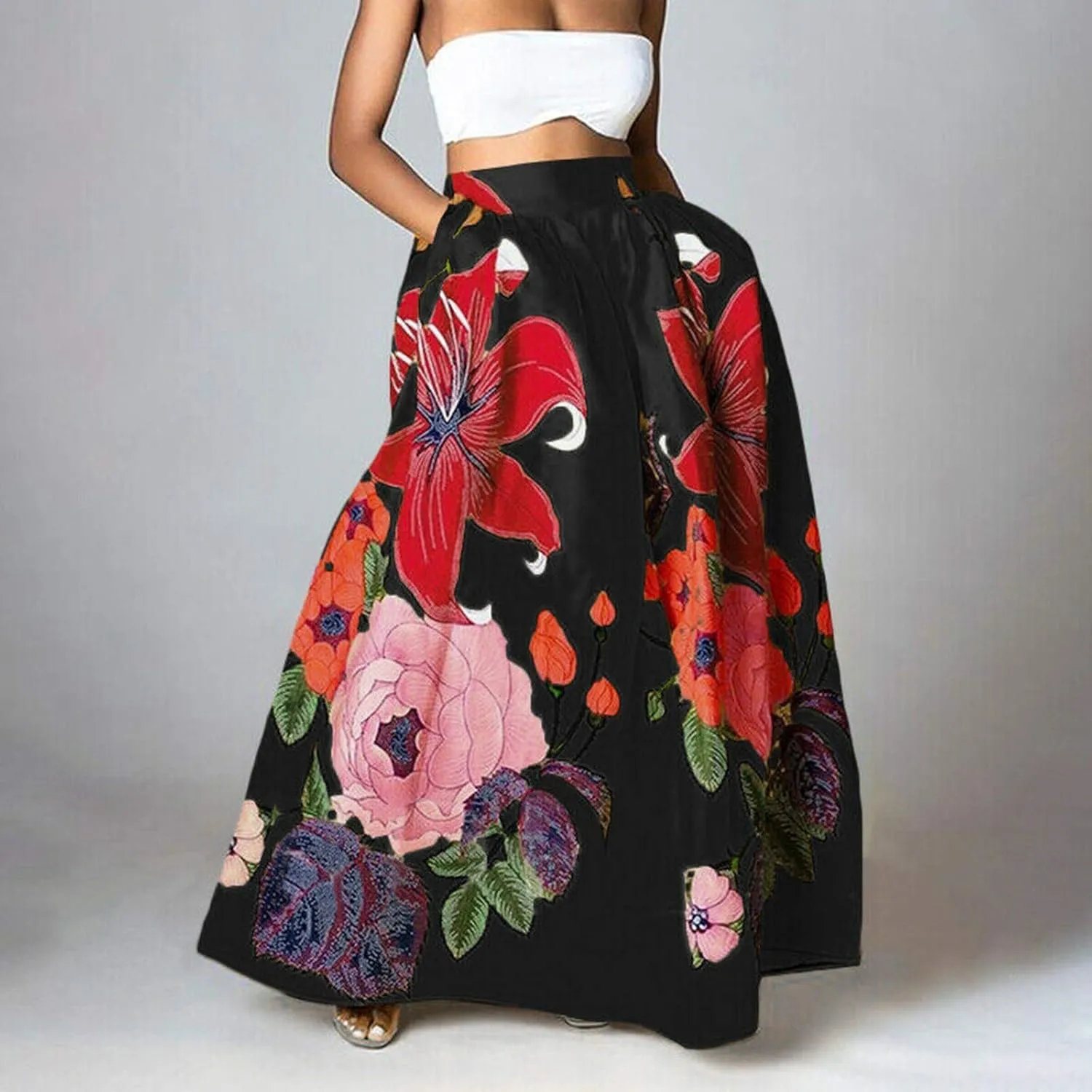 ZYXTIM Maxi Skirts for Women Trendy Summer Long Skirts Floral Printed Colorful Fashion Skirt for Party Beach Holiday Travel
